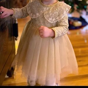 Mae Li Rose Cream and Gold Elegant Lace Formal Dress - 18-24